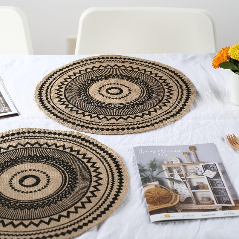 Boho Jute Woven Place Mat Wave Pattern Heat Resistant Braided Thickened