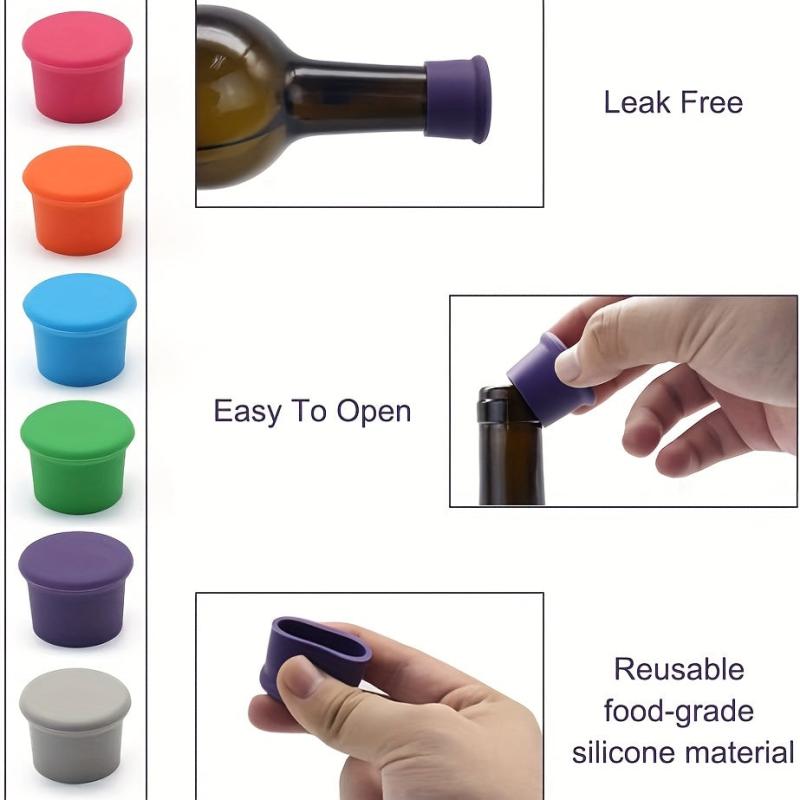 6pcs Reusable Silicone Wine Stoppers, Beer Bottle Caps, Wine Preservers