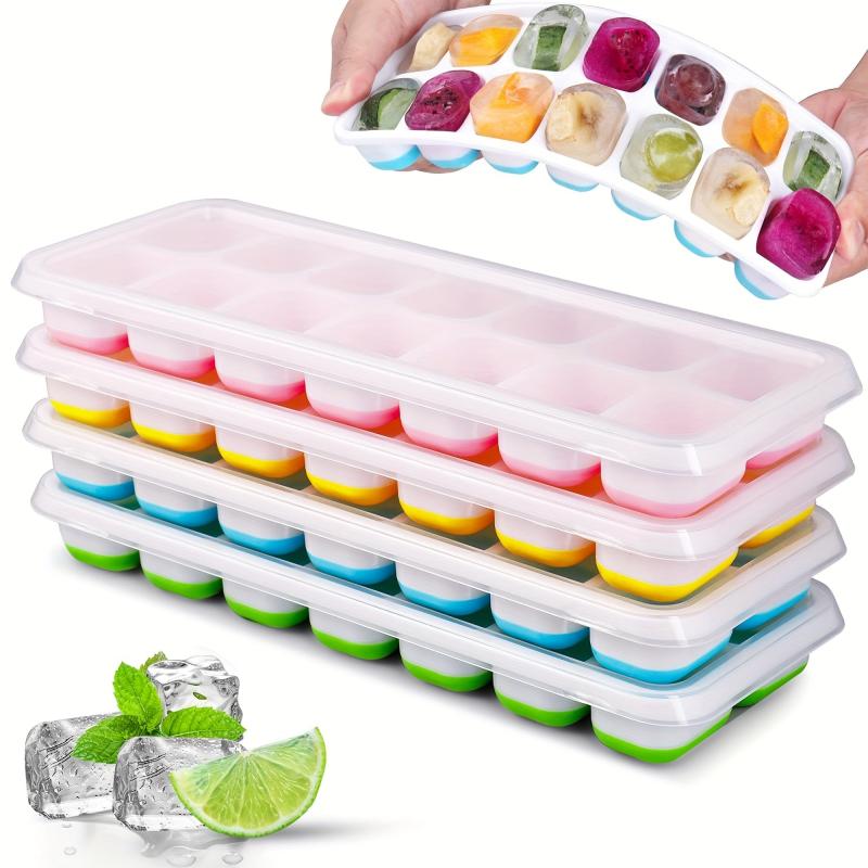4pcs Silicone Ice Cube Mold with Spill-Resistant Lid
