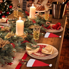 5pcs Furry Christmas Mini Hat & Fork Set for Kitchen Dining Decoration