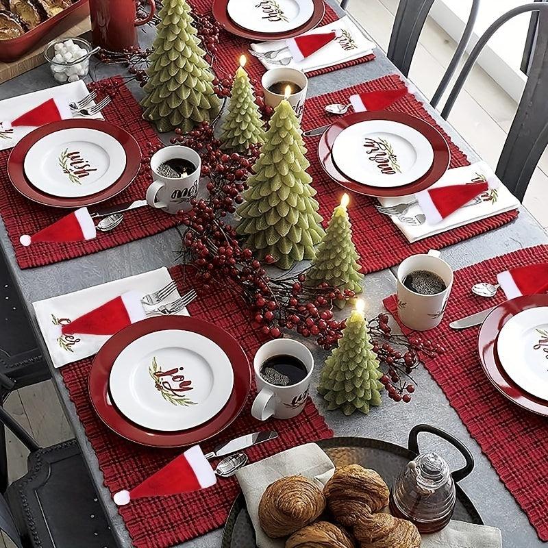 5pcs Furry Christmas Mini Hat & Fork Set for Kitchen Dining Decoration