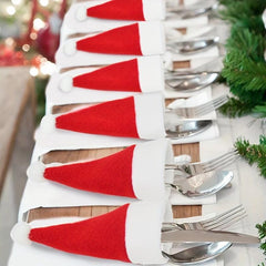 5pcs Furry Christmas Mini Hat & Fork Set for Kitchen Dining Decoration