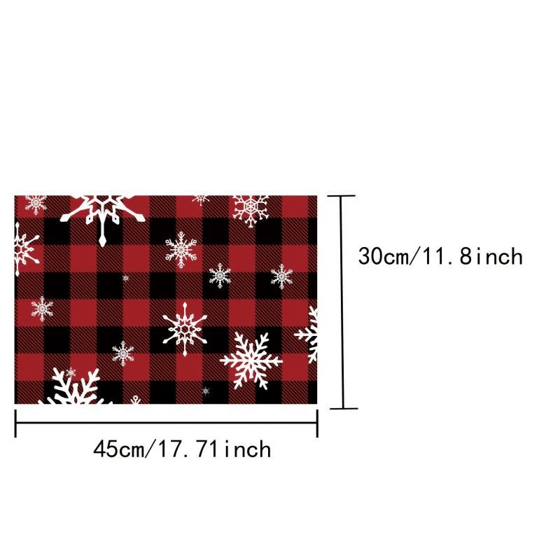 4pcs Christmas Placemats Red Plaid Table Pad Snowflake Santa Deer Pattern