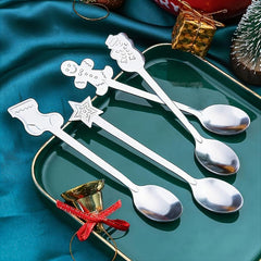 Christmas Stirring Spoon Set - 4pcs Stainless Steel Flatware Set