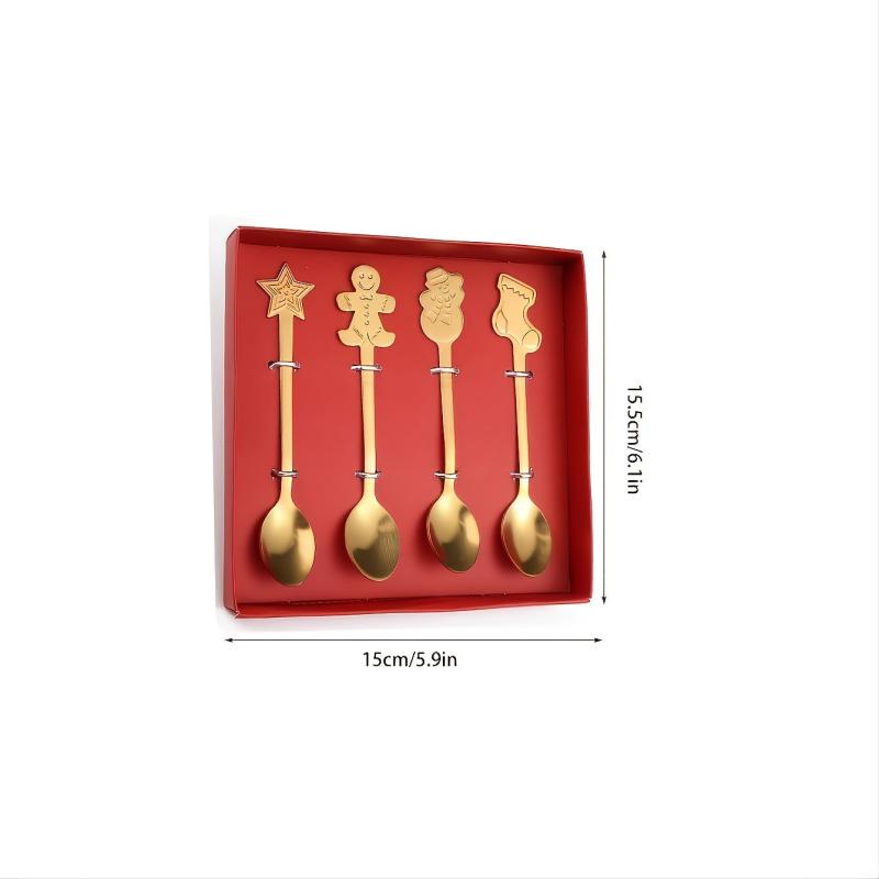 Christmas Stirring Spoon Set - 4pcs Stainless Steel Flatware Set