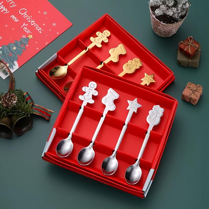 Christmas Stirring Spoon Set - 4pcs Stainless Steel Flatware Set