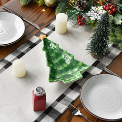 Christmas Table Runner Watercolor Plaid Trees Merry Xmas Printed