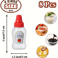 8pcs Mini Ketchup Bottles - Portable Condiment Squeeze Bottles