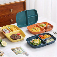 4PCS Unbreakable Three Grid Meal Plate Striped Snack Plate