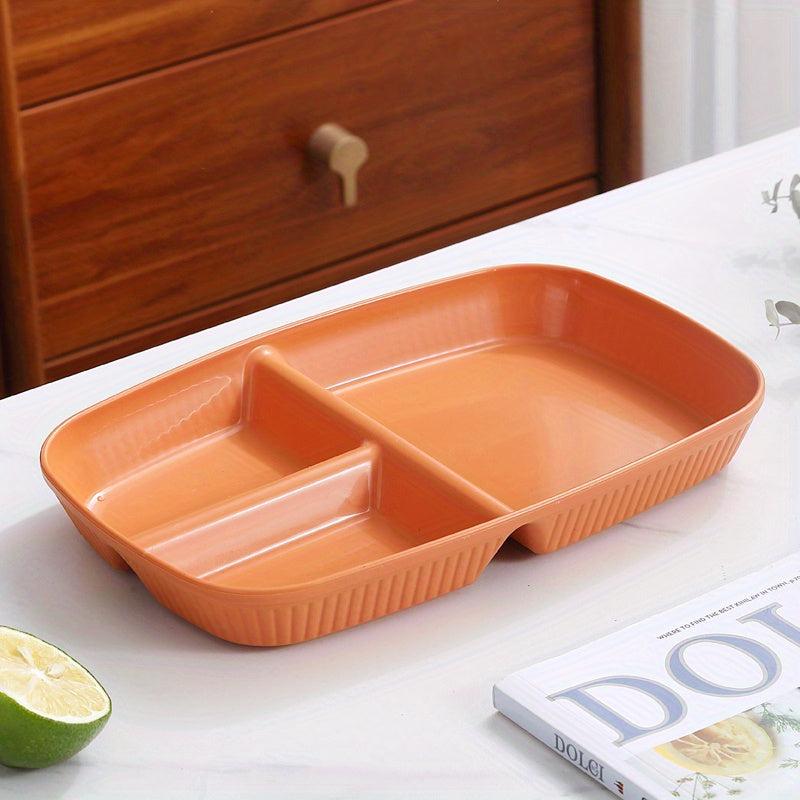 4PCS Unbreakable Three Grid Meal Plate Striped Snack Plate