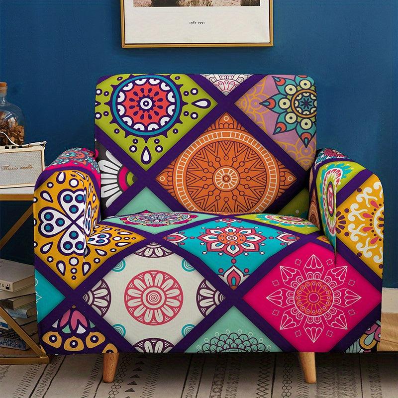 Colorful Bohemian Stretch Sofa Cover with Elastic Band