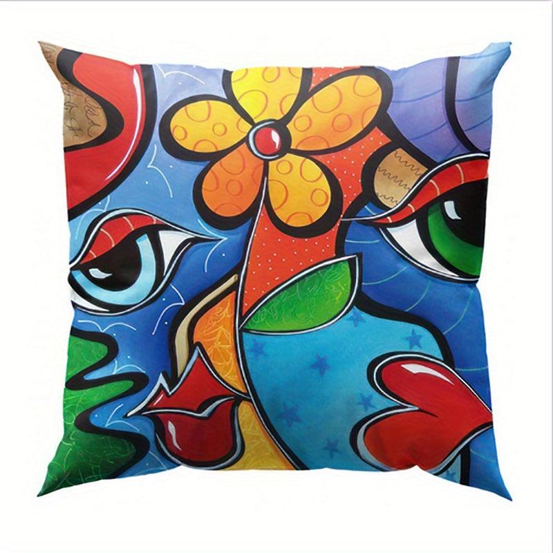 Vintage Linen Throw Pillowcase, Abstract Animal Pattern, 18x18 Inches