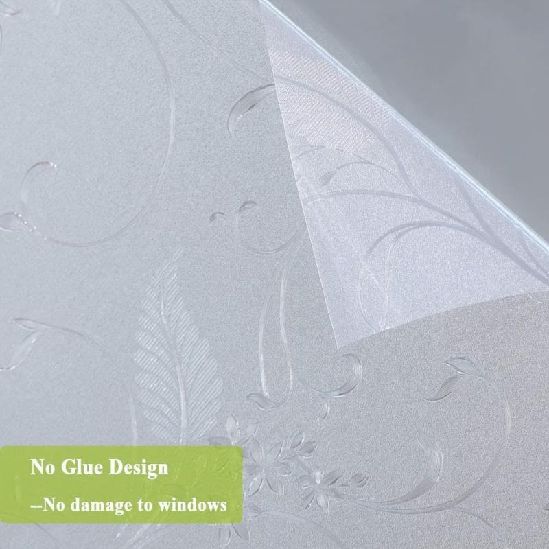 Privacy Window Film Etched Flowers Static Cling Glass Door Film