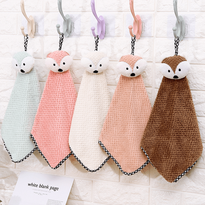 Bear Hand Towel Soft and Absorbent Coral Fleece for Bathroom and Kitchen