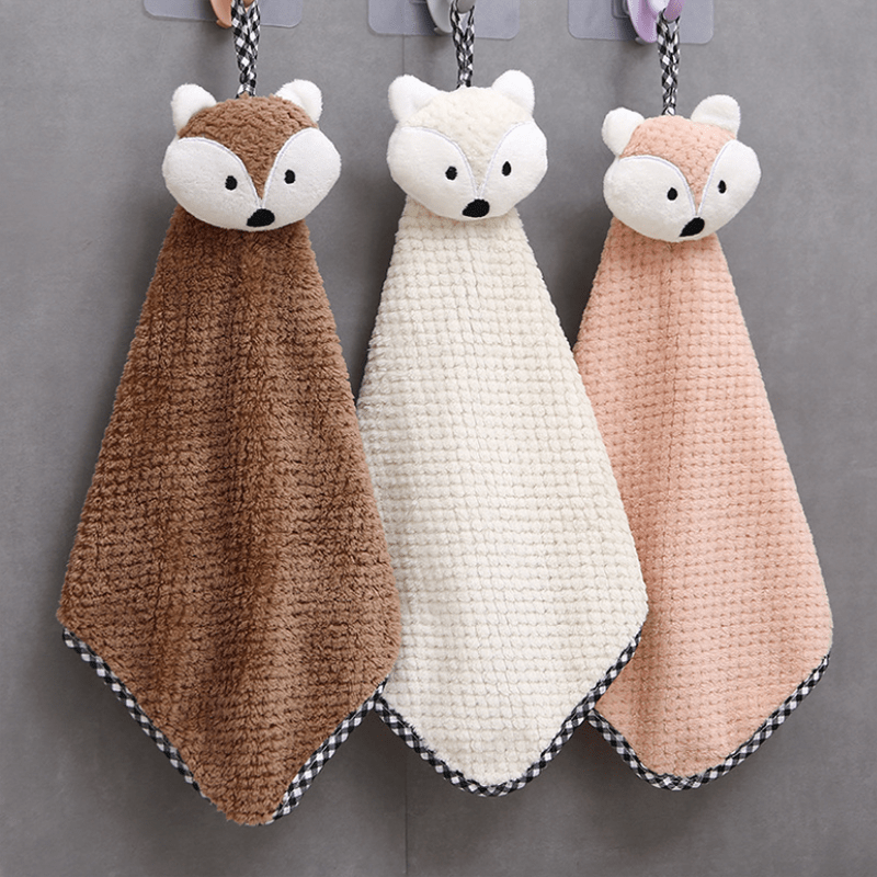 Bear Hand Towel Soft and Absorbent Coral Fleece for Bathroom and Kitchen