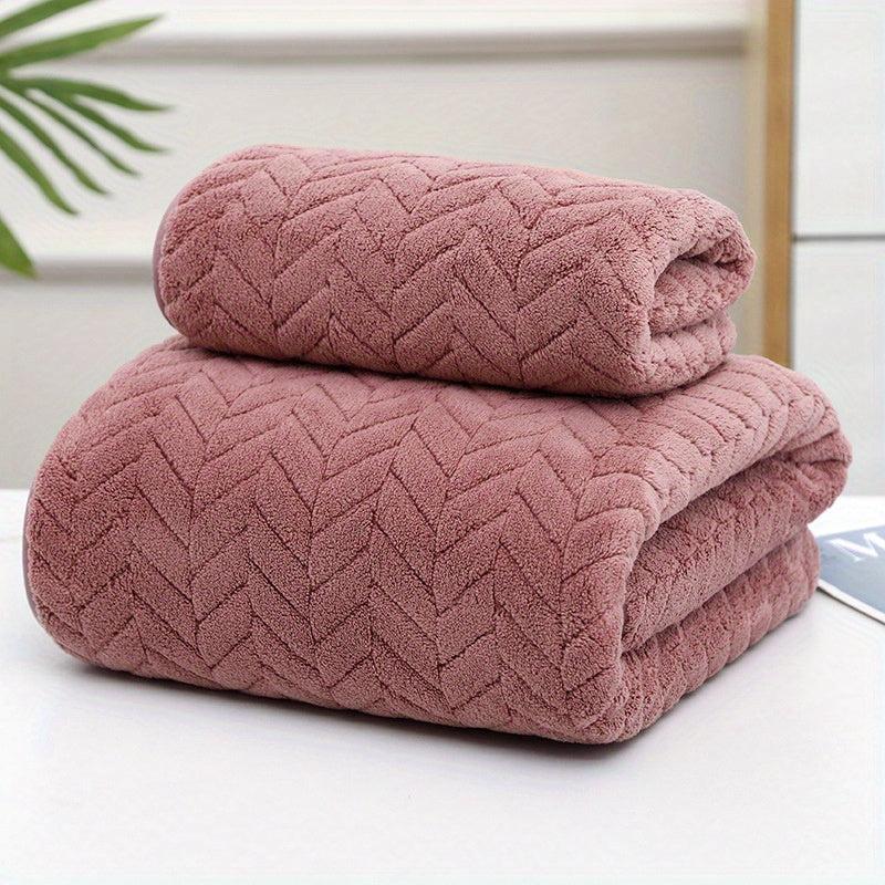 Soft Coral Fleece Towel Set for Bathroom and Home - 2pcs