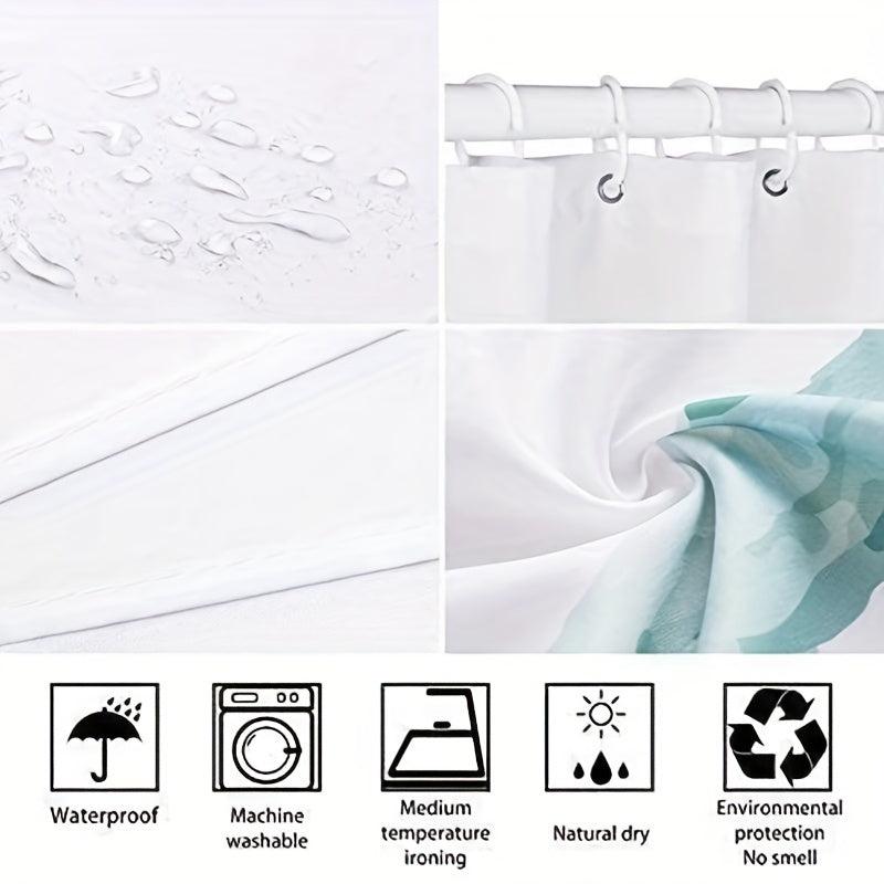 Waterproof Geometric Shower Curtain with 12 Hooks 71x71in