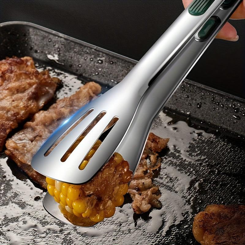 1pc Anti Slip Stainless Steel Kitchen Food Tongs Grill Meat Bread Serving Clip
