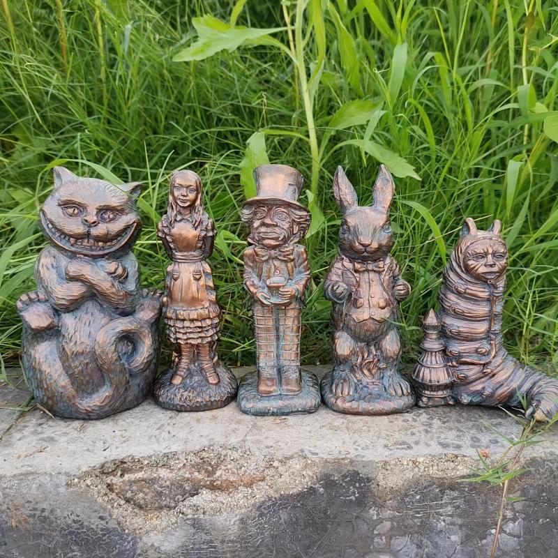 Wonderland Ornament Set Cast Stone Resin Statue Alice In Wonderland
