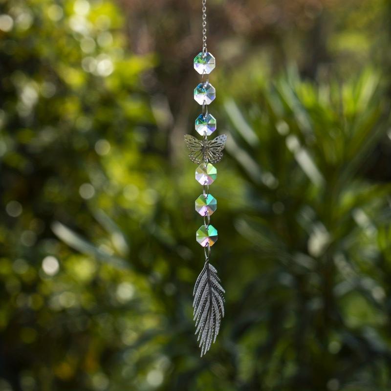 Feather Crystal Sun Catcher Wind Chime Butterfly Pendant