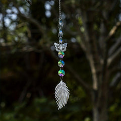 Feather Crystal Sun Catcher Wind Chime Butterfly Pendant