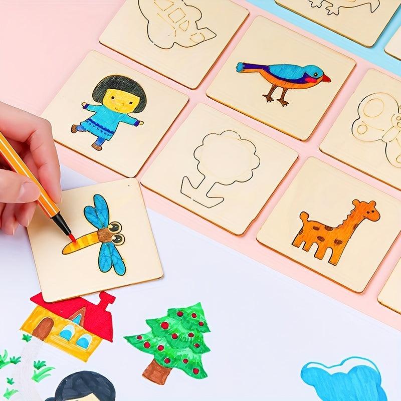Montessori Wooden DIY Painting Stencils Set