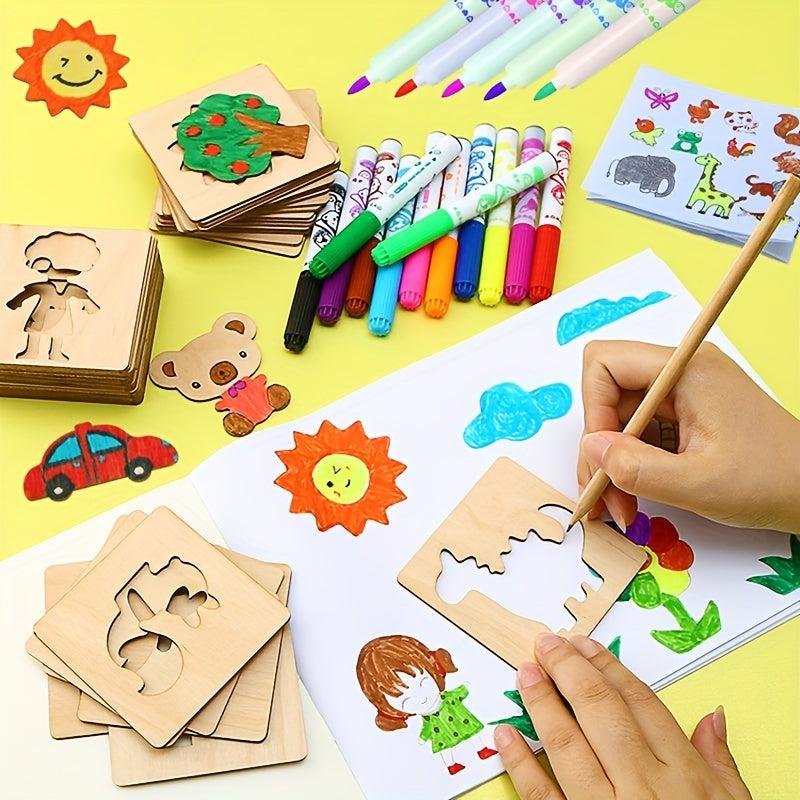 Montessori Wooden DIY Painting Stencils Set