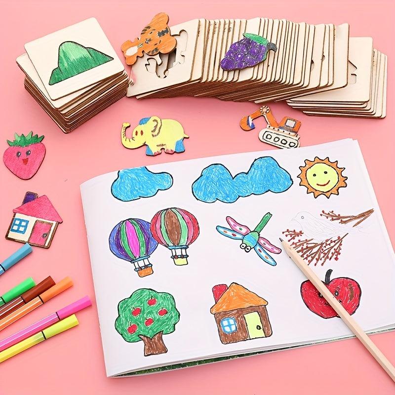 Montessori Wooden DIY Painting Stencils Set