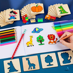 Montessori Wooden DIY Painting Stencils Set