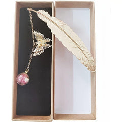 Metal Feather Butterfly Pendant Bookmark - Gift for Readers