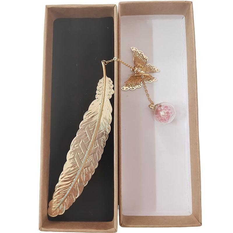 Metal Feather Butterfly Pendant Bookmark - Gift for Readers