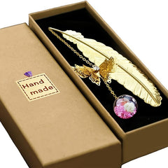 Metal Feather Butterfly Pendant Bookmark - Gift for Readers