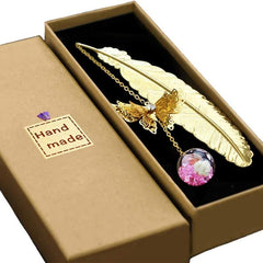 Metal Feather Butterfly Pendant Bookmark - Gift for Readers
