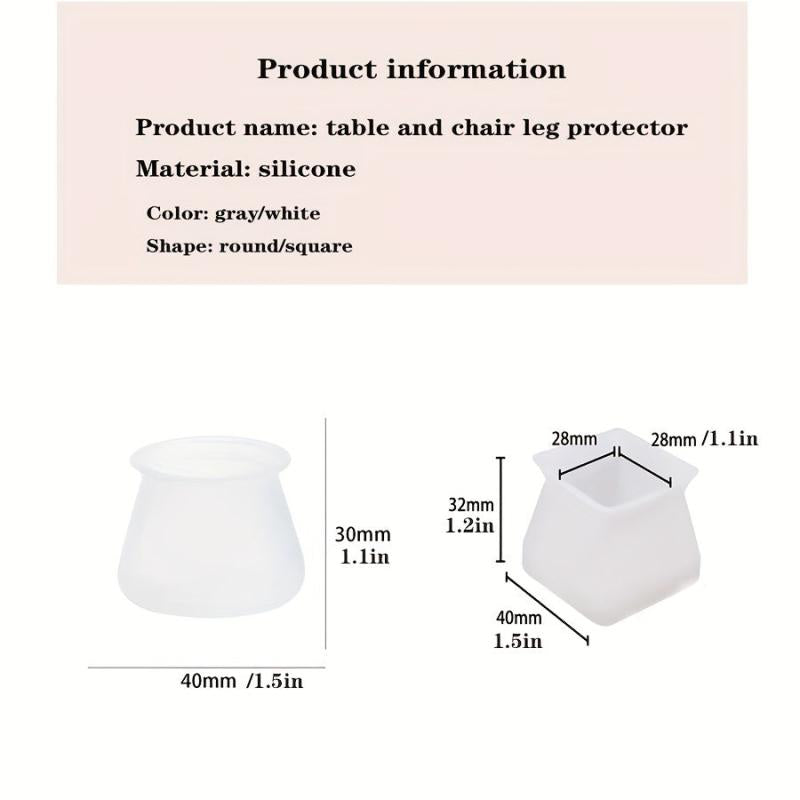 8 PCS Chair Leg Cups Transparent Silicone Anti Slip Chair Leg Pads Caps