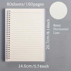 A5 Spiral Hardcover Notebook 80 Sheets Horizontal Line Grid Blank Inner Page