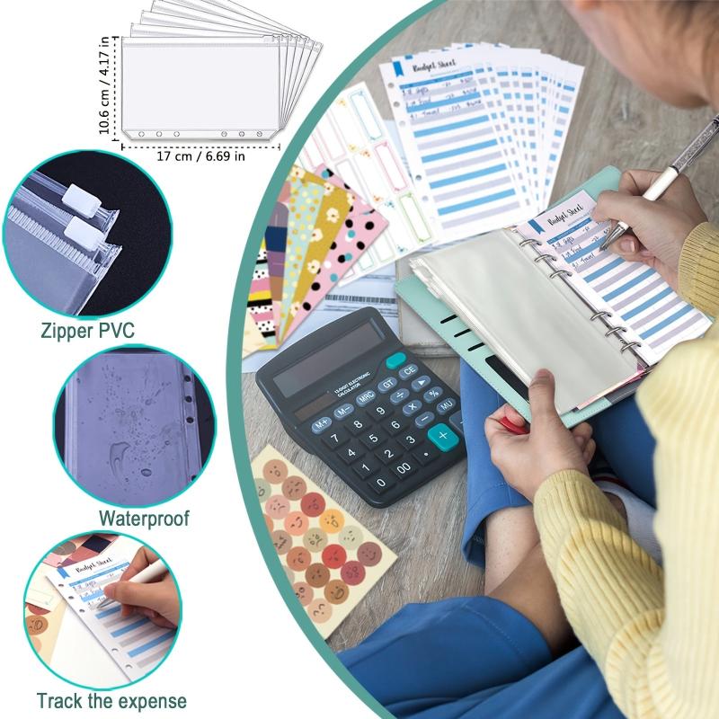Zipper Cash Envelope Budget Binder with Budget Sheets & Stickers