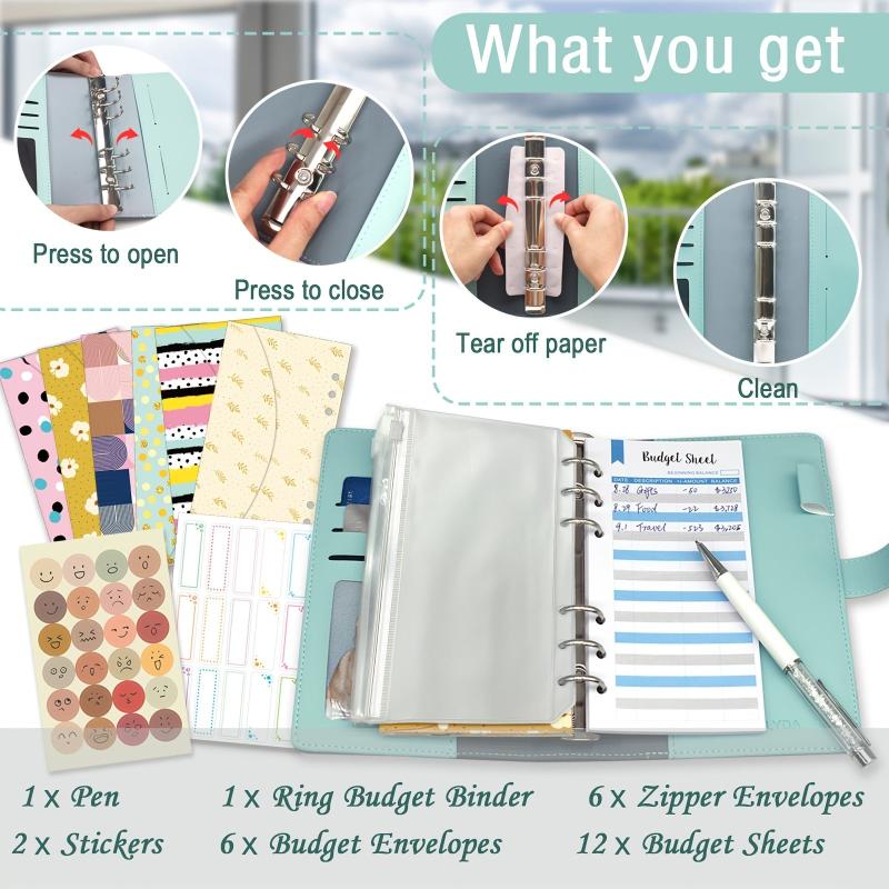 Zipper Cash Envelope Budget Binder with Budget Sheets & Stickers