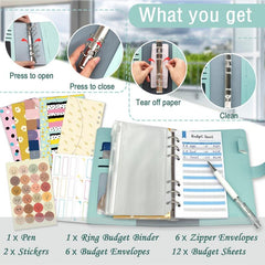 Zipper Cash Envelope Budget Binder with Budget Sheets & Stickers