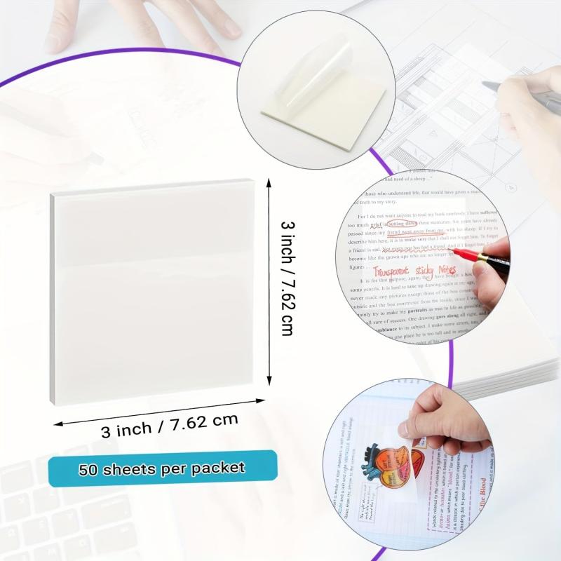 100pcs Transparent Sticky Notes 7.62x7.62 cm - Clear & Waterproof