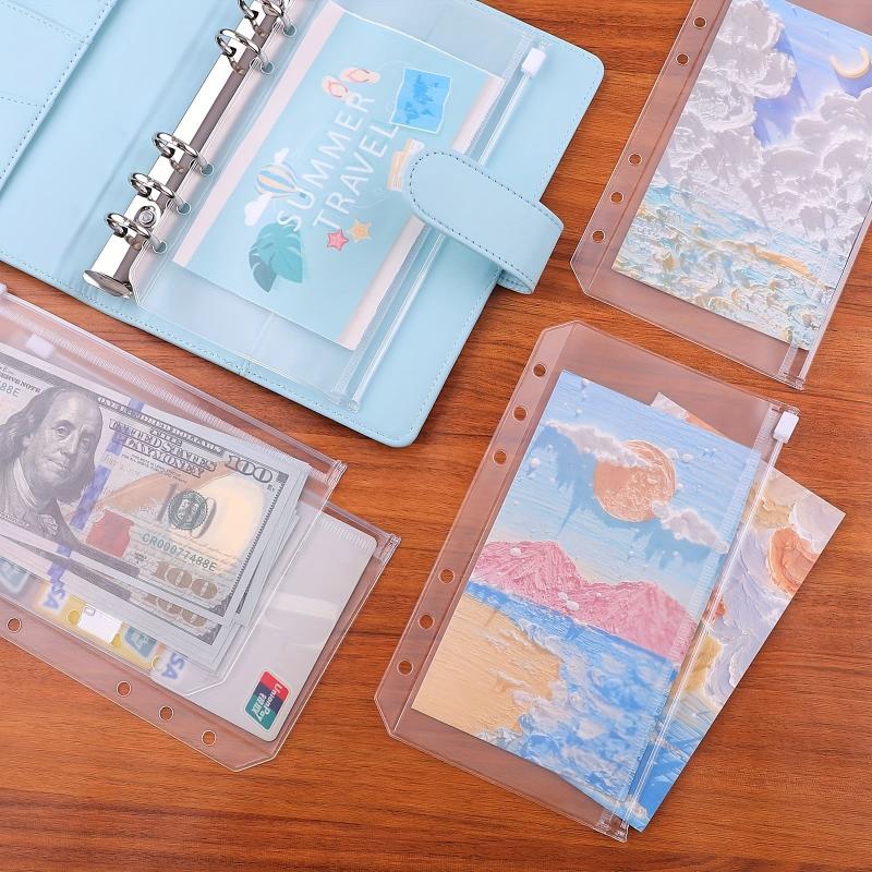 A6 6 Hole Binder Pockets Budget Cash Envelopes Clear Zipper Folders