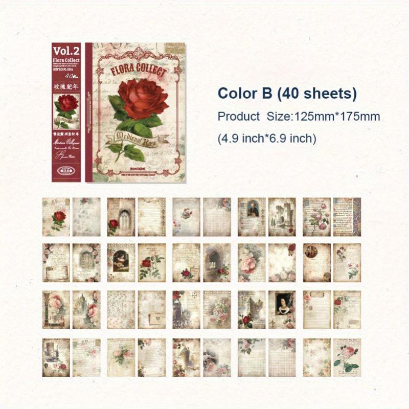 40pcs Vintage Flowers Botanical Supplies Kit for Scrapbook Planners DIY Crafts