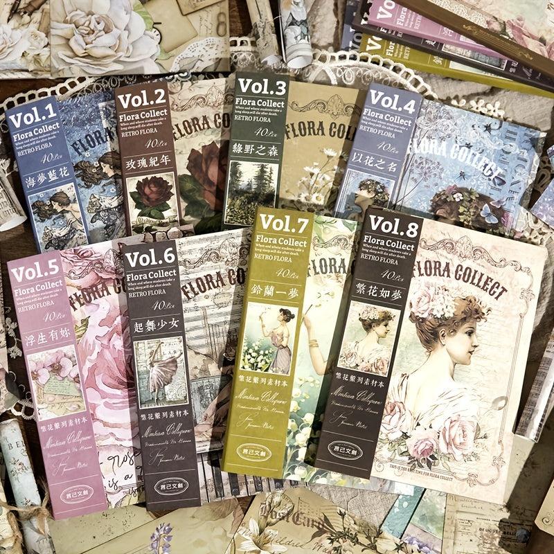 40pcs Vintage Flowers Botanical Supplies Kit for Scrapbook Planners DIY Crafts