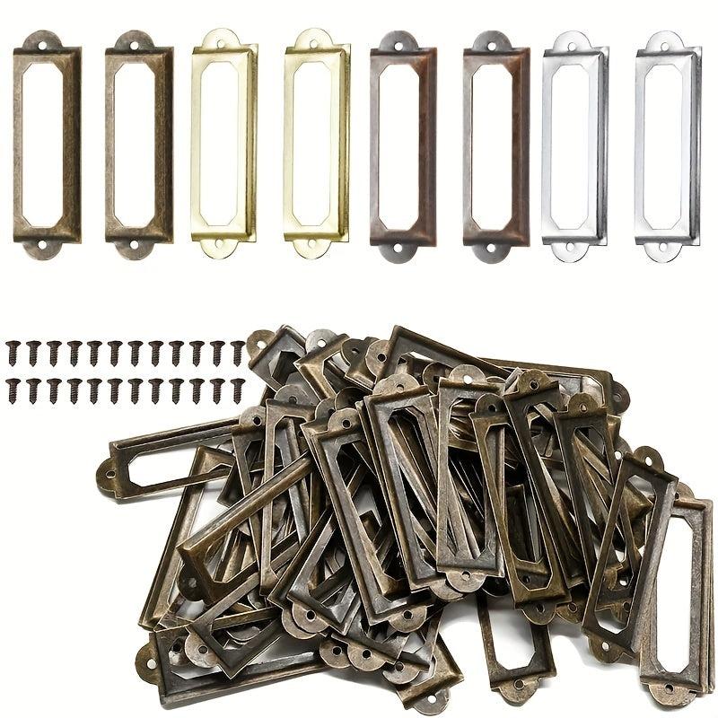 12pcs Antique Brass Iron Drawer Label Pull Frame Handle Hardware