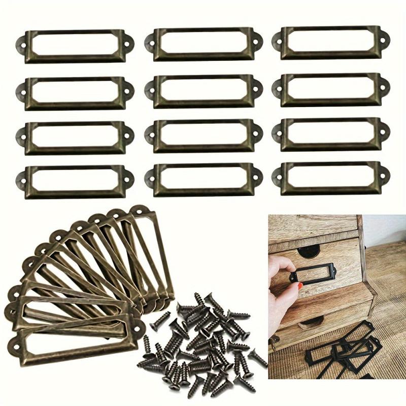 12pcs Antique Brass Iron Drawer Label Pull Frame Handle Hardware