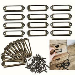 12pcs Antique Brass Iron Drawer Label Pull Frame Handle Hardware
