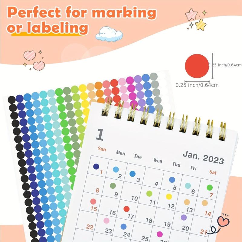 6720 Colorful Round Dot Stickers in 20 Colors for Office & Classroom