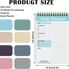 8pcs Spiral Daily Planner Notepad 13 X 19 To Do List Notebook