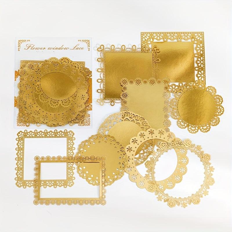 10PCS PACK Golden Hollow Lace Paper Romantic Story Series Hand Account Decoratio