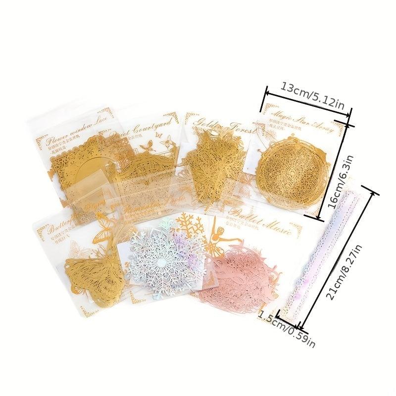 10PCS PACK Golden Hollow Lace Paper Romantic Story Series Hand Account Decoratio