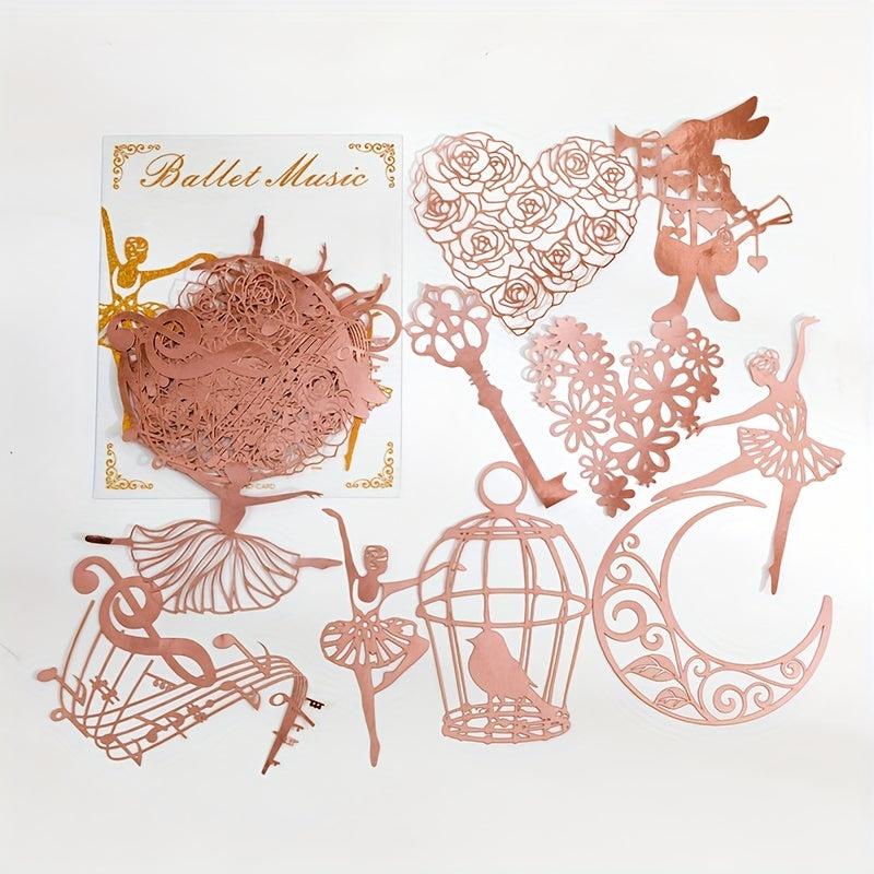 10PCS PACK Golden Hollow Lace Paper Romantic Story Series Hand Account Decoratio